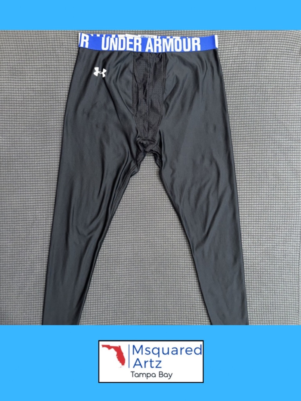 Under Armour HeatGear Compression Pants Black Blue Waistband Mens XL